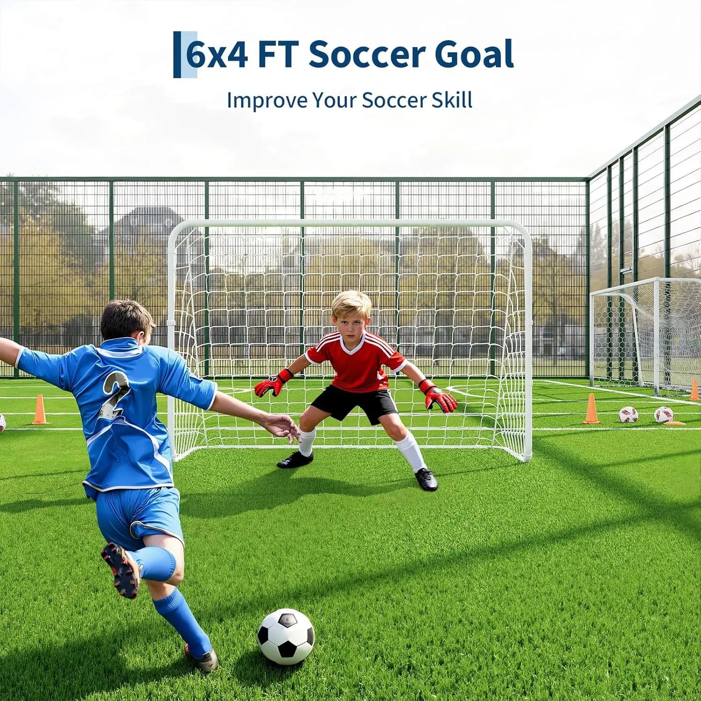 Heavy Duty Portable Soccer Goal With Steel Frame And Rebounder