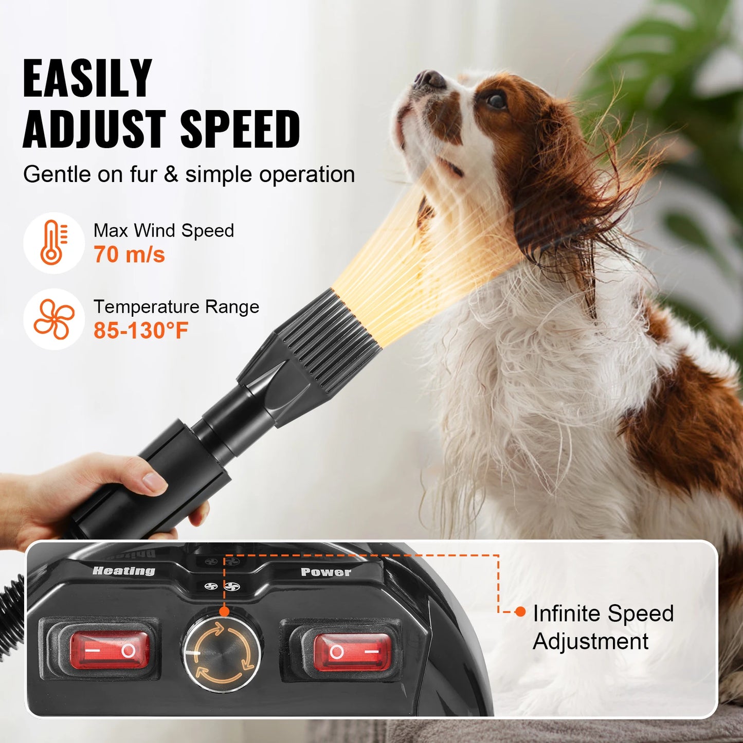 SucceBuy 2000W Pet Dryer With Adjustable Speed Extendable Hose