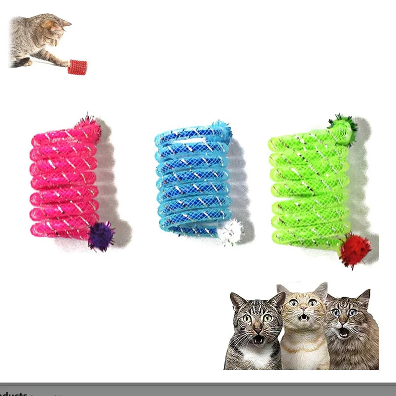 Interactive Bite Resistant Spring Cat Toy With Elastic Wool Ball