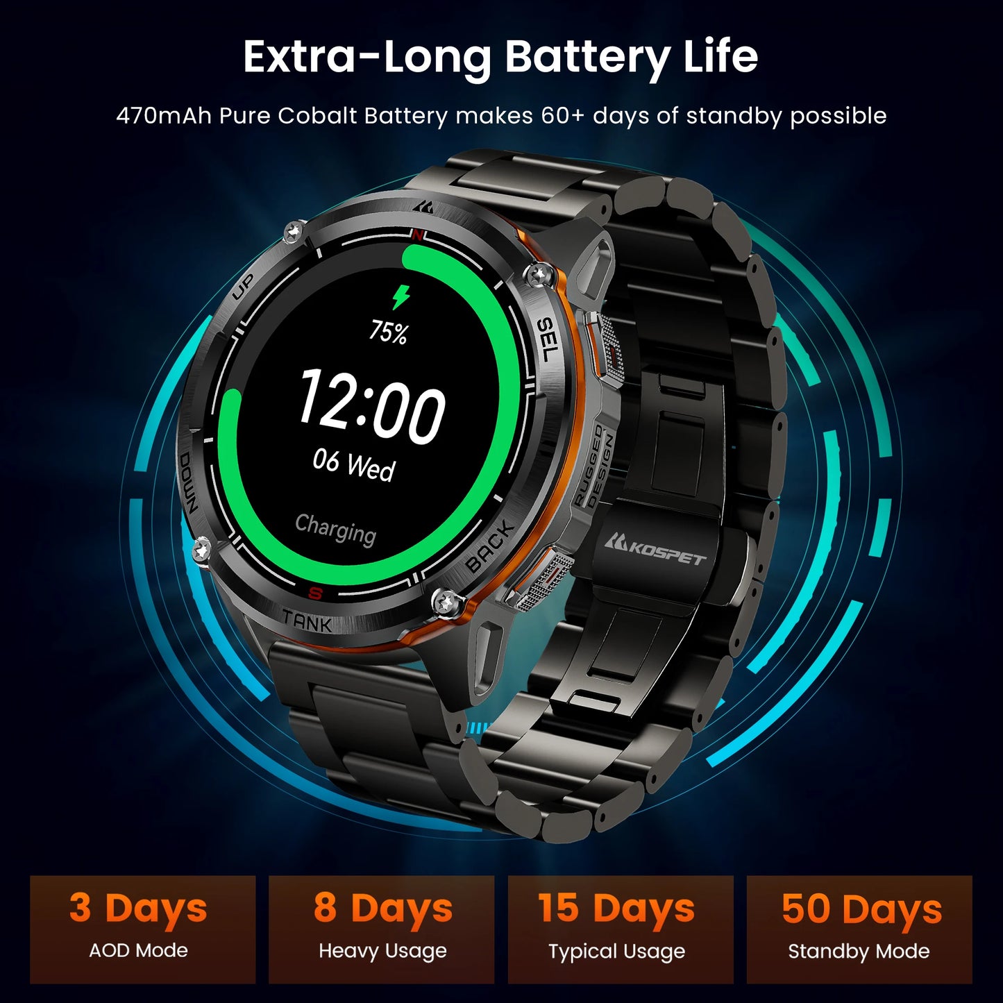 KOSPET Tank T3 Ultra 2 GPS Smart Watch IP69K AMOLED