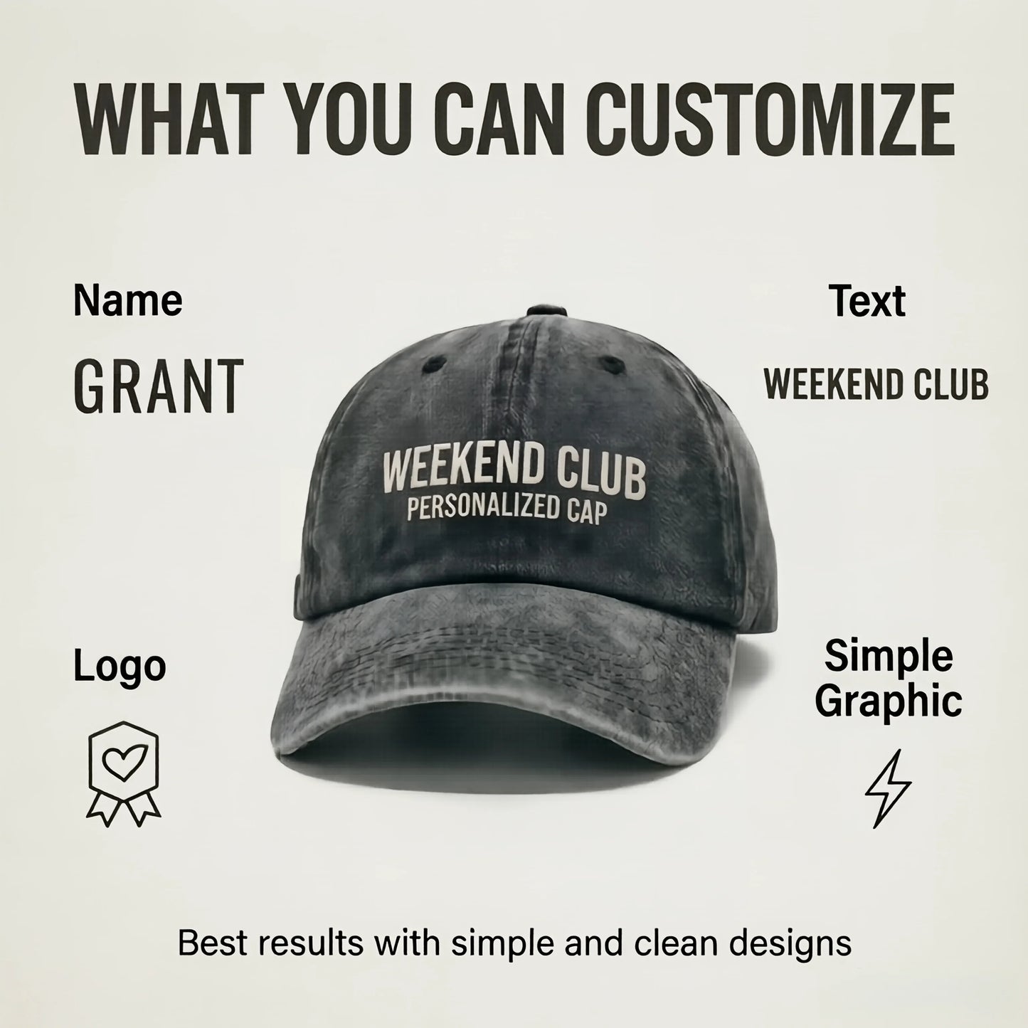 Personalized Vintage Washed Baseball Cap With Custom Name Text Logo