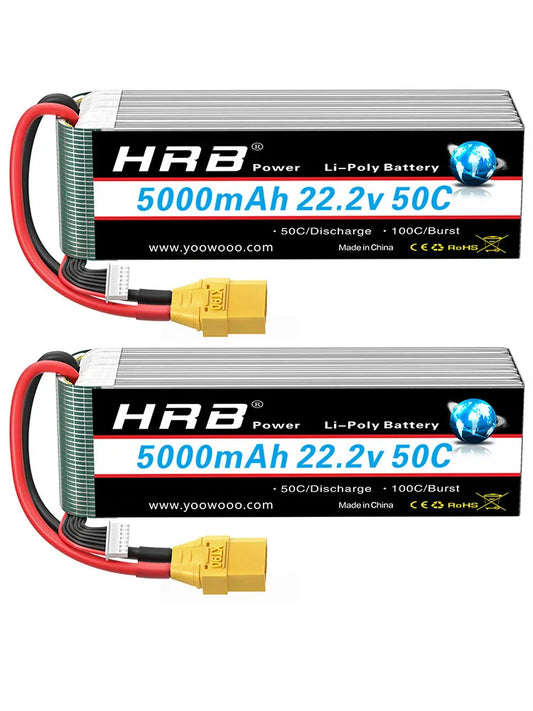 HRB 22.2V 5000mAh 6S LiPo Battery 50C XT90 EC5 Connector