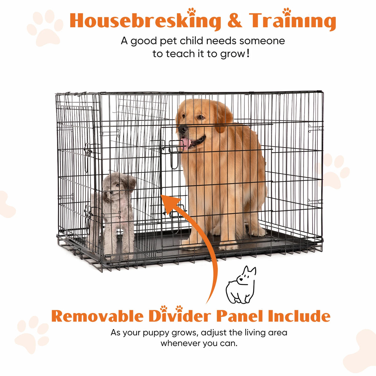 JHK Folding Metal Wire Dog Cage With Leak-Proof Pan