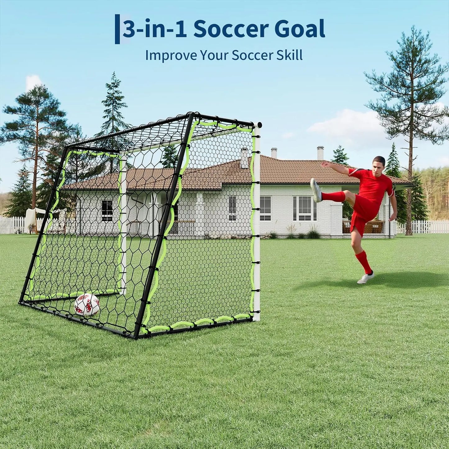 Heavy Duty Portable Soccer Goal With Steel Frame And Rebounder