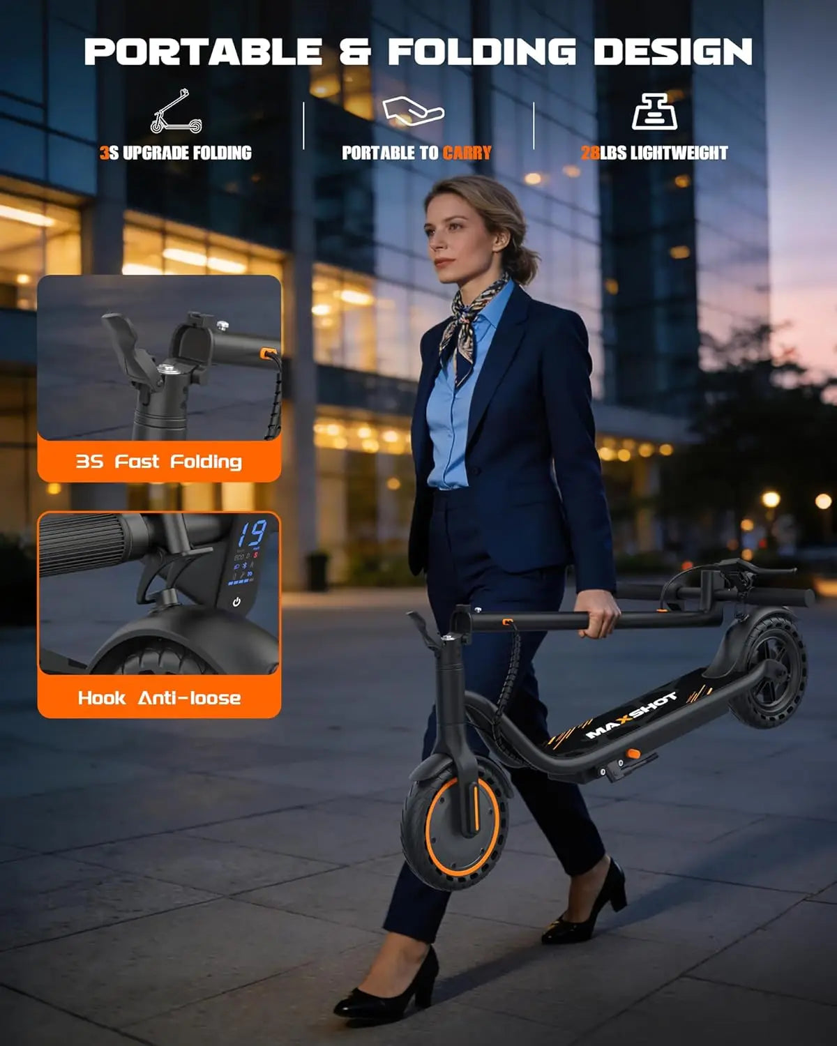 Maxshot Adult Electric Scooter 350W Motor Foldable E-Scooter For Commuting