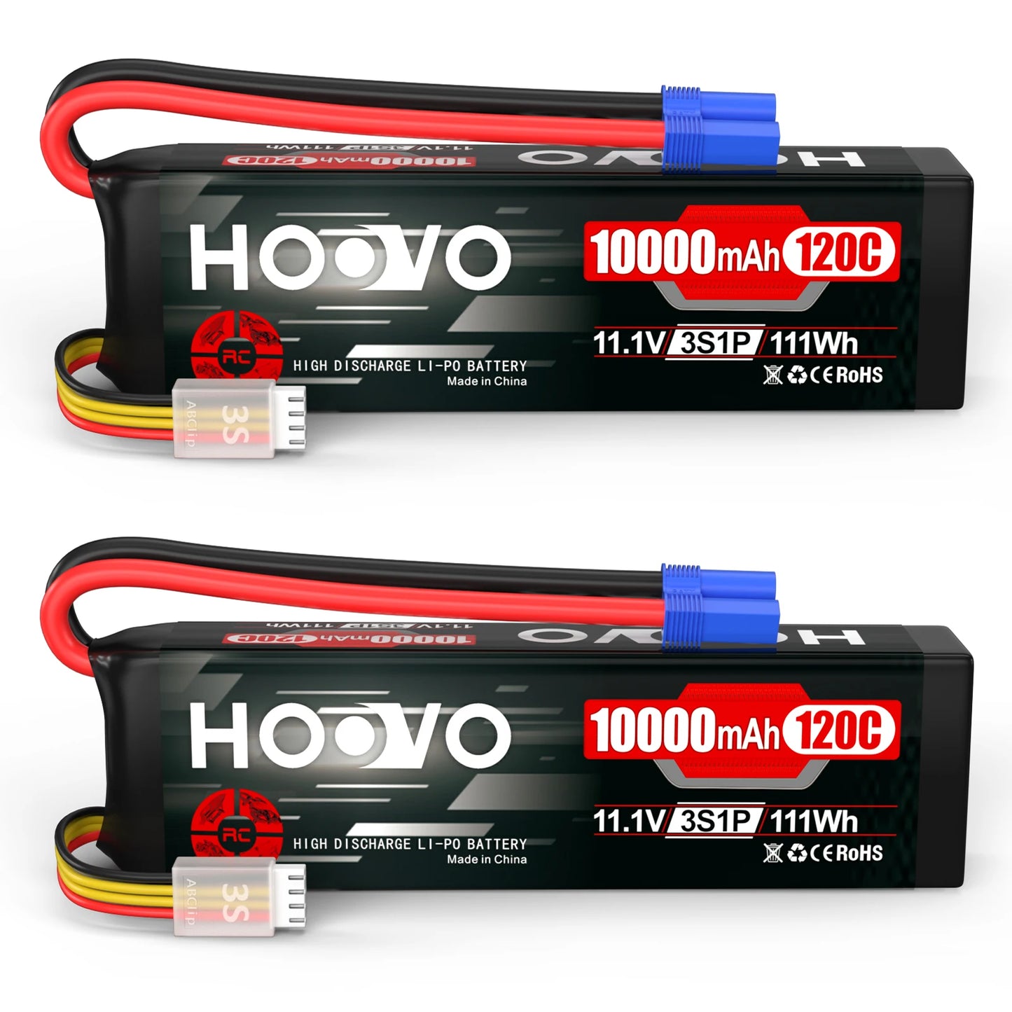 HOOVO 2Pcs 11.1V 3S Lipo Battery 10000Mah 120C Rc Li Polymer With Ec5 Plug