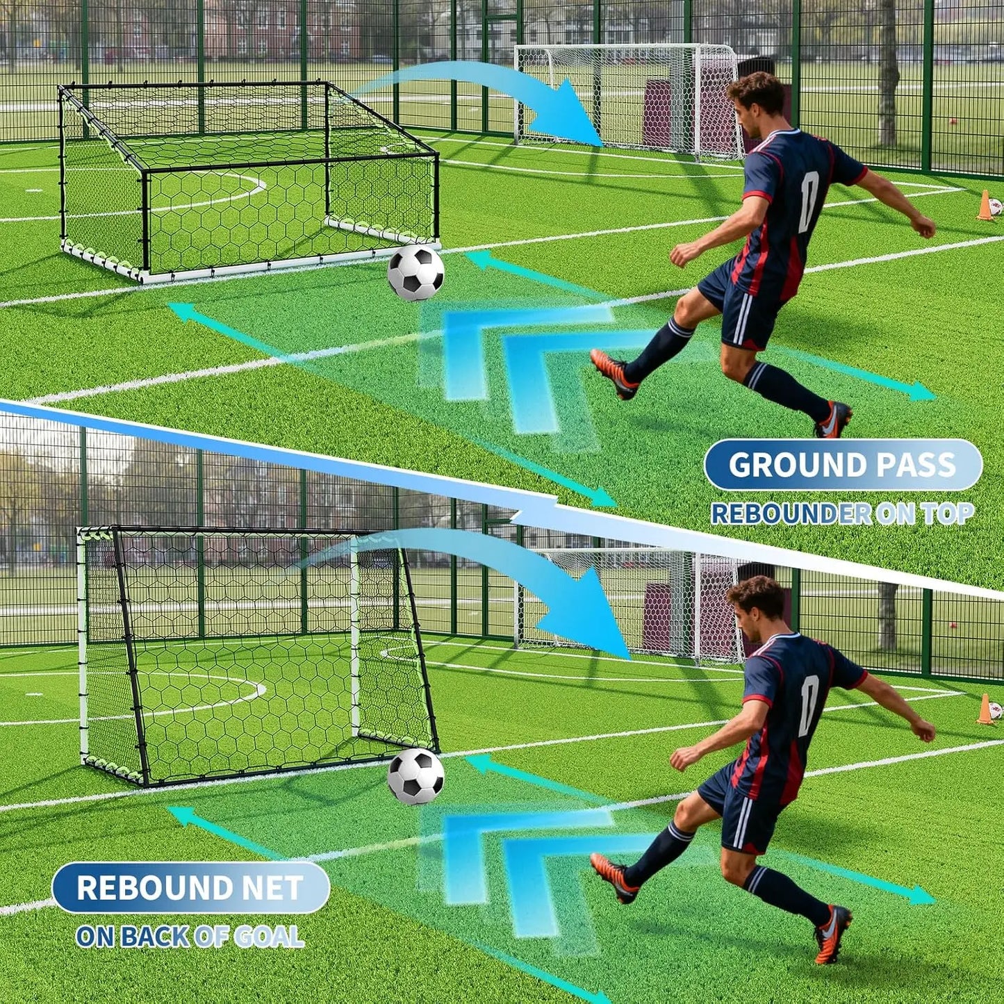 Heavy Duty Portable Soccer Goal With Steel Frame And Rebounder