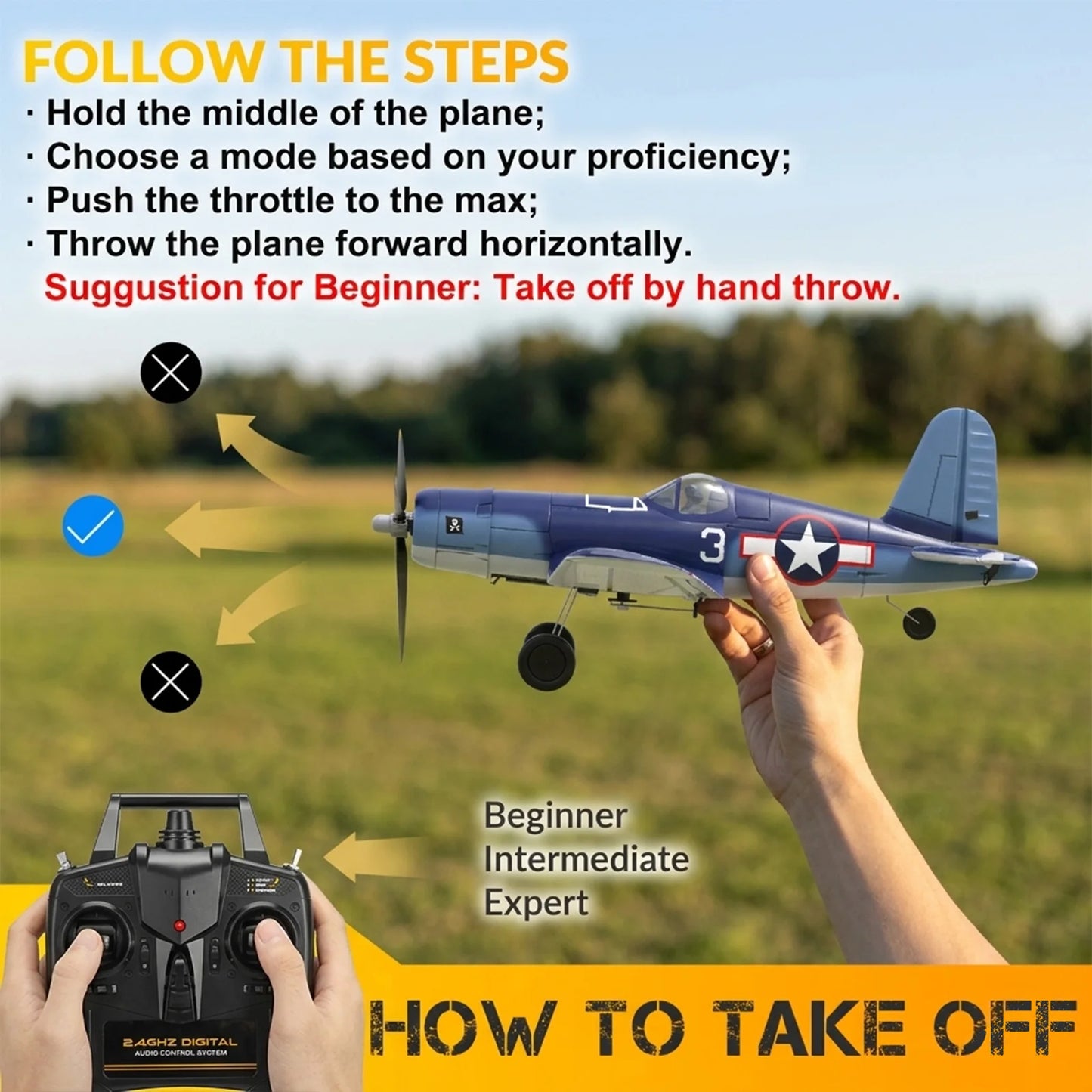 VOLANTEXRC F4U Corsair RC Plane, 4-Channel With Gyro