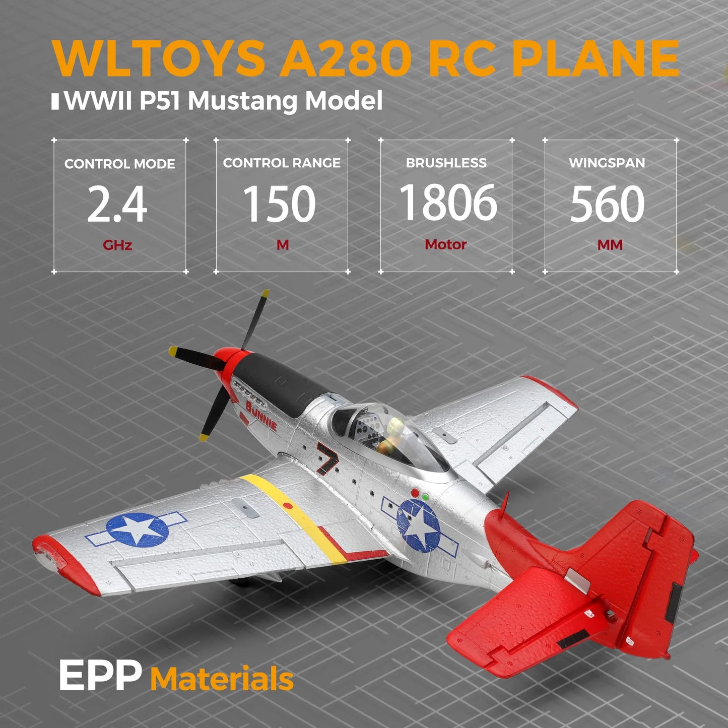 WLtoys A280 P51 Mustang 4CH RC Plane With LED Lights
