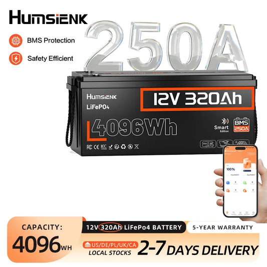 Humsienk 12V 320Ah LiFePO4 Battery With Bluetooth 250A BMS