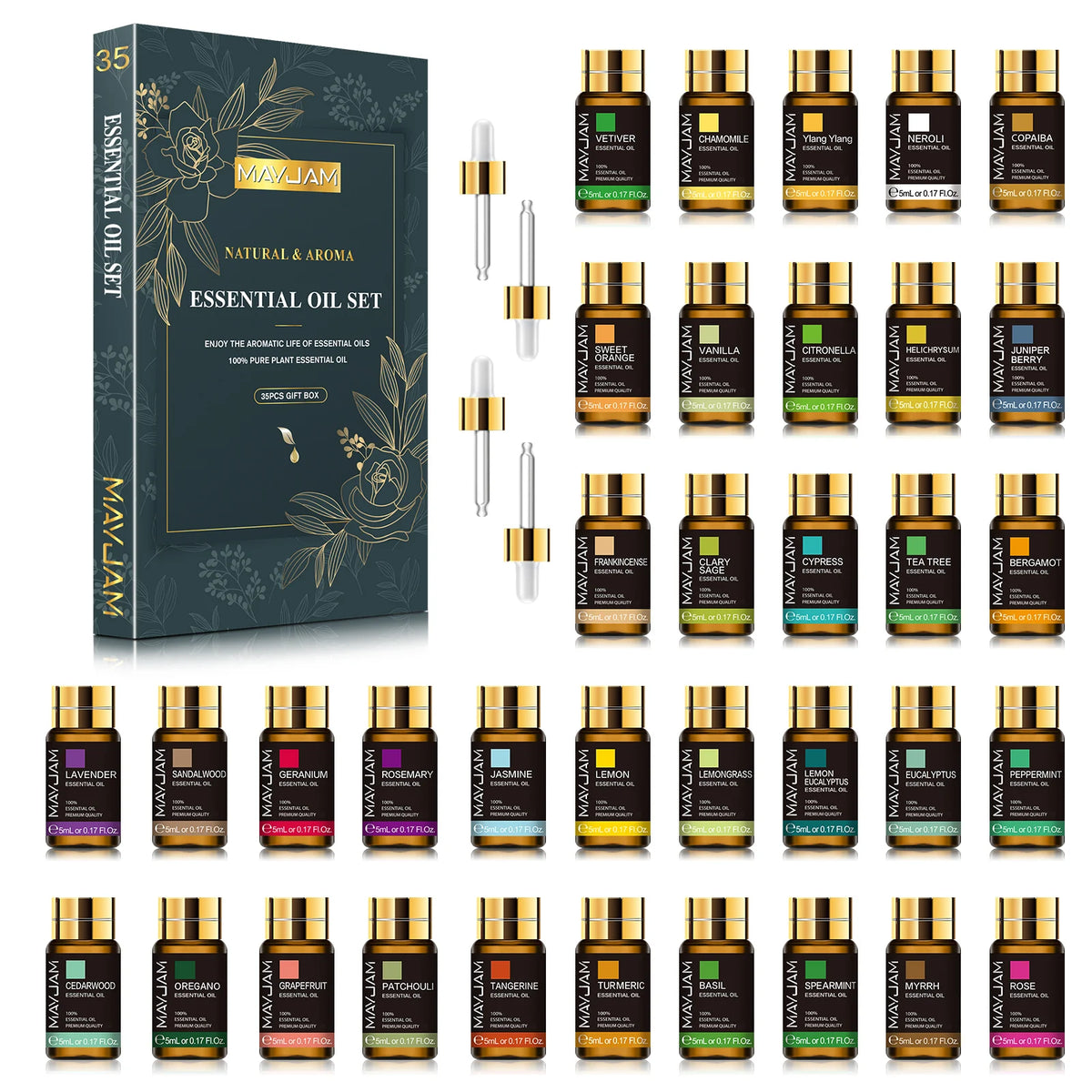 Mayjam 35 Pieces Essential Oil Set For Humidifier And Diffuser Blend Fragrance Pure oils