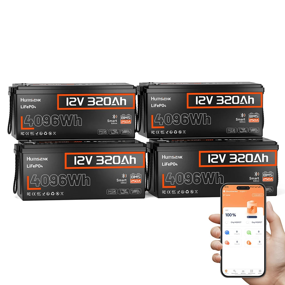 Humsienk 12V 320Ah LiFePO4 Battery With Bluetooth 250A BMS