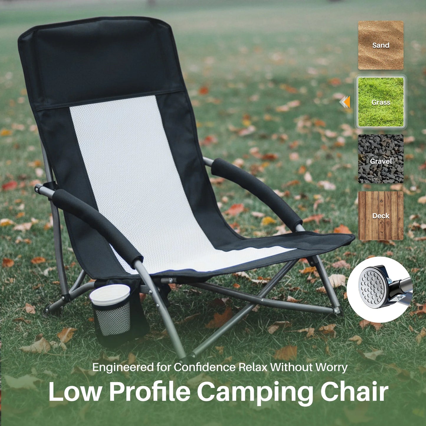 JHK Portable Camping Beach Chair Mesh Back Cup Holder