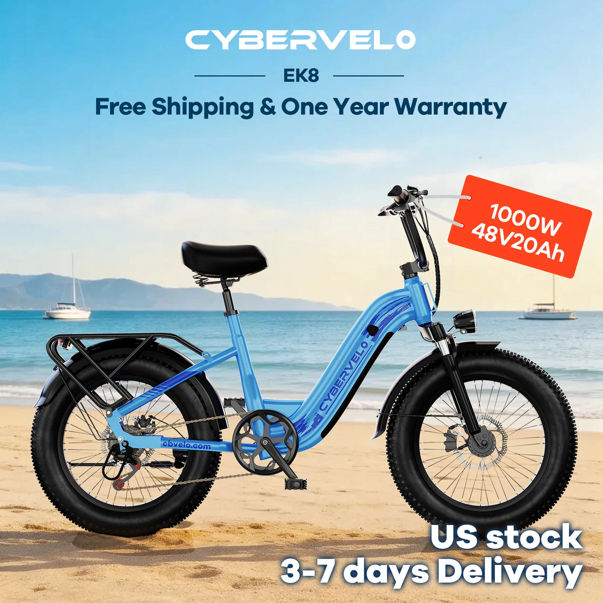 Cybervelo 1000W Peak Motor Step Thru Electric Bike With Removable Battery