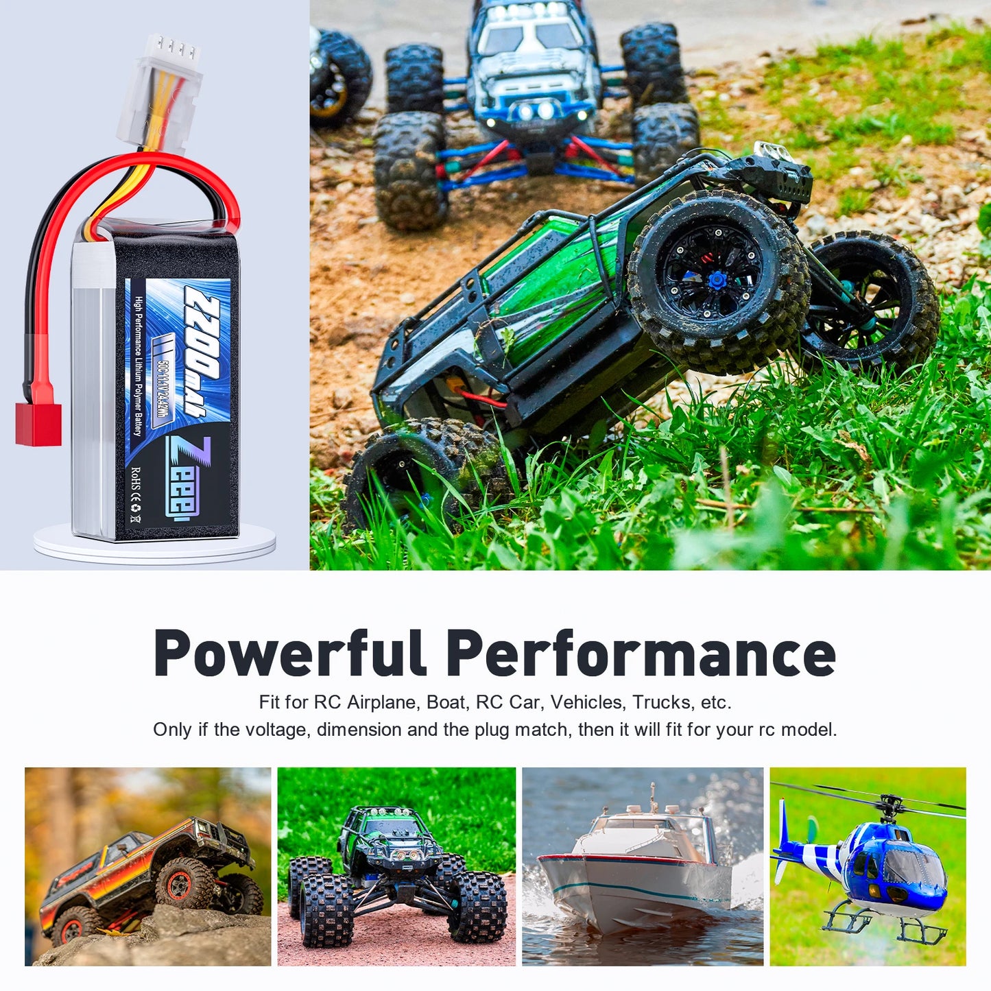 ZEEE 2x 3S 2200mAh Shorty LiPo Battery 11.1V 50C XT60