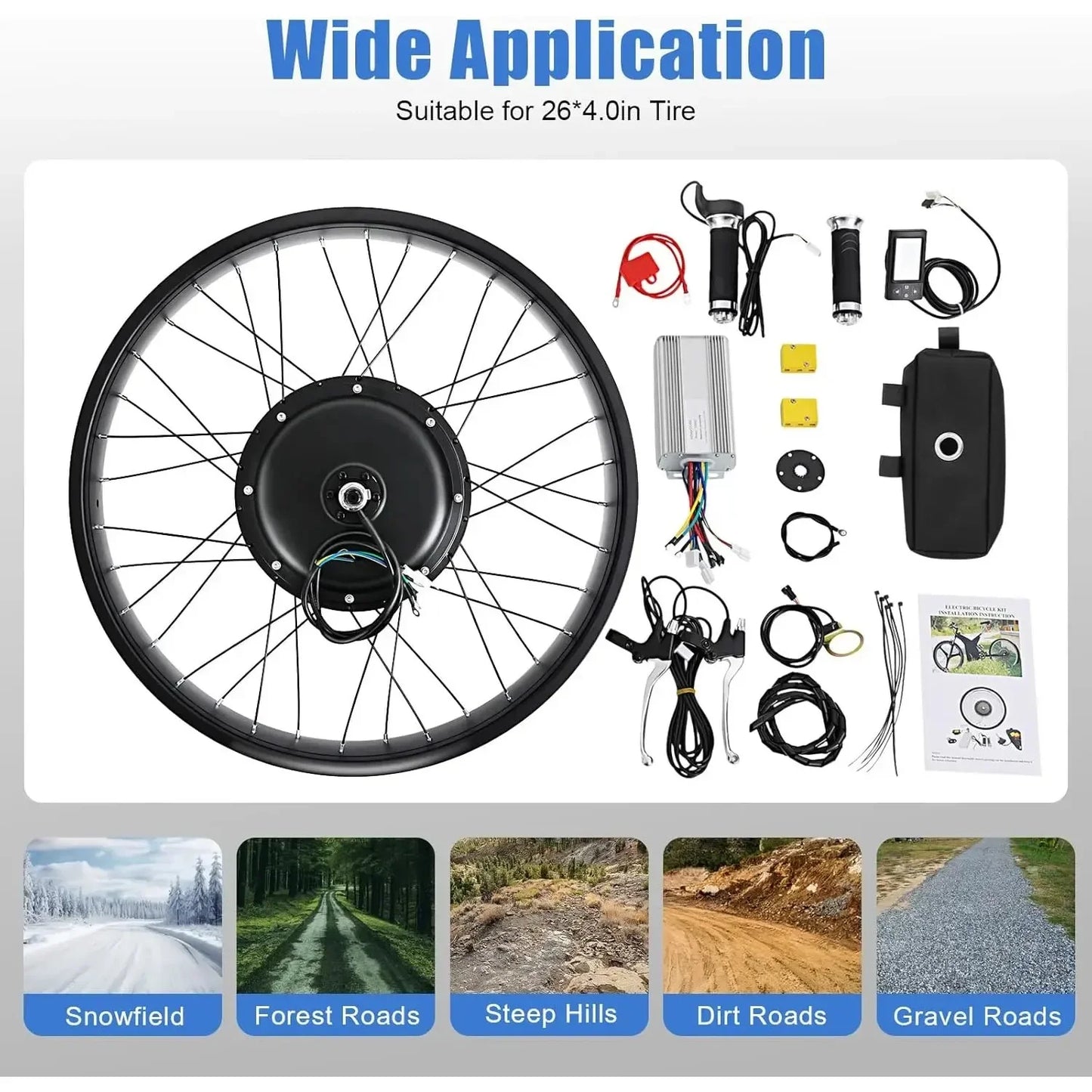Bymaocar 48V 1500W Electric Bike Conversion Kit Hub Motor LCD Display