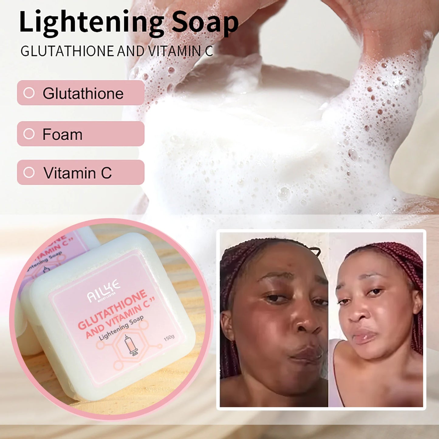 AILKE Whitening Skin Care Kit, With Vitamin C, Glutathione, Brightening, Reduce Dark Spots, Clean Stains, for Men & Women