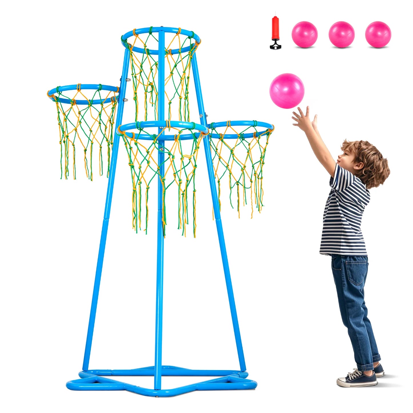 SucceBuy 4 Hoop Kids Basketball Hoop Stand With Adjustable Height