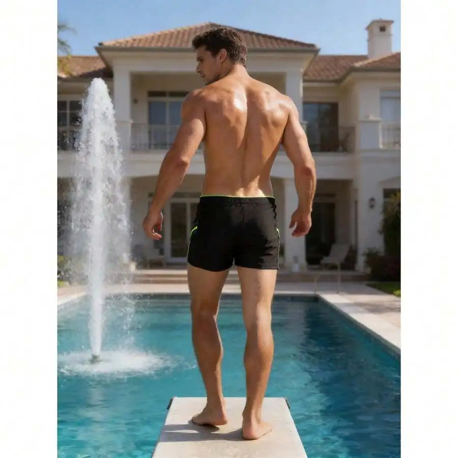 Men's Square Leg Swim Trunks With Drawstring For Water Sports