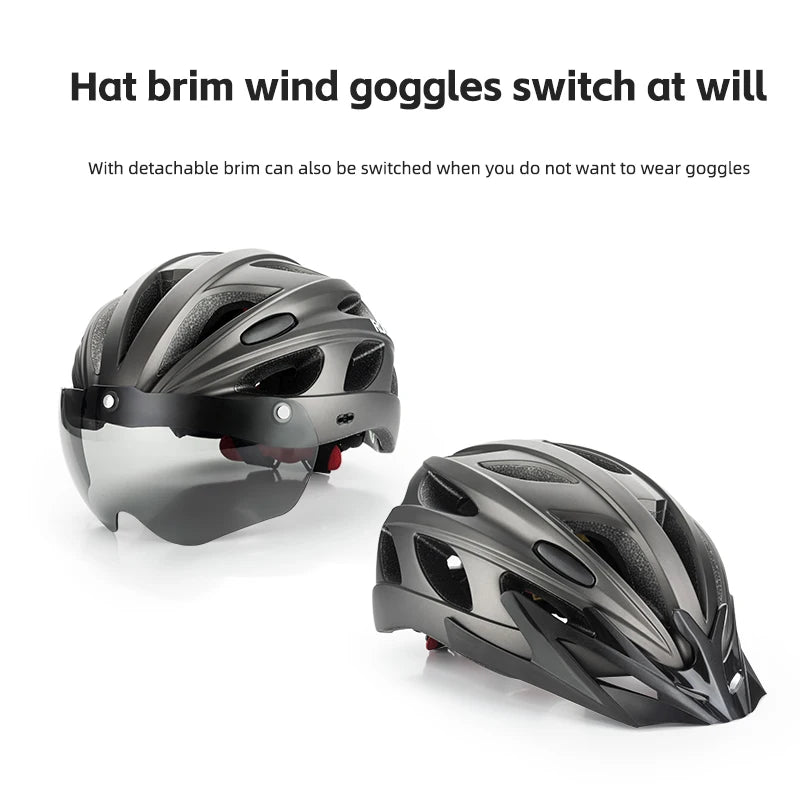 ROCKBROS Cycling Helmet With Goggles, Lightweight Head Protection For MTB Road