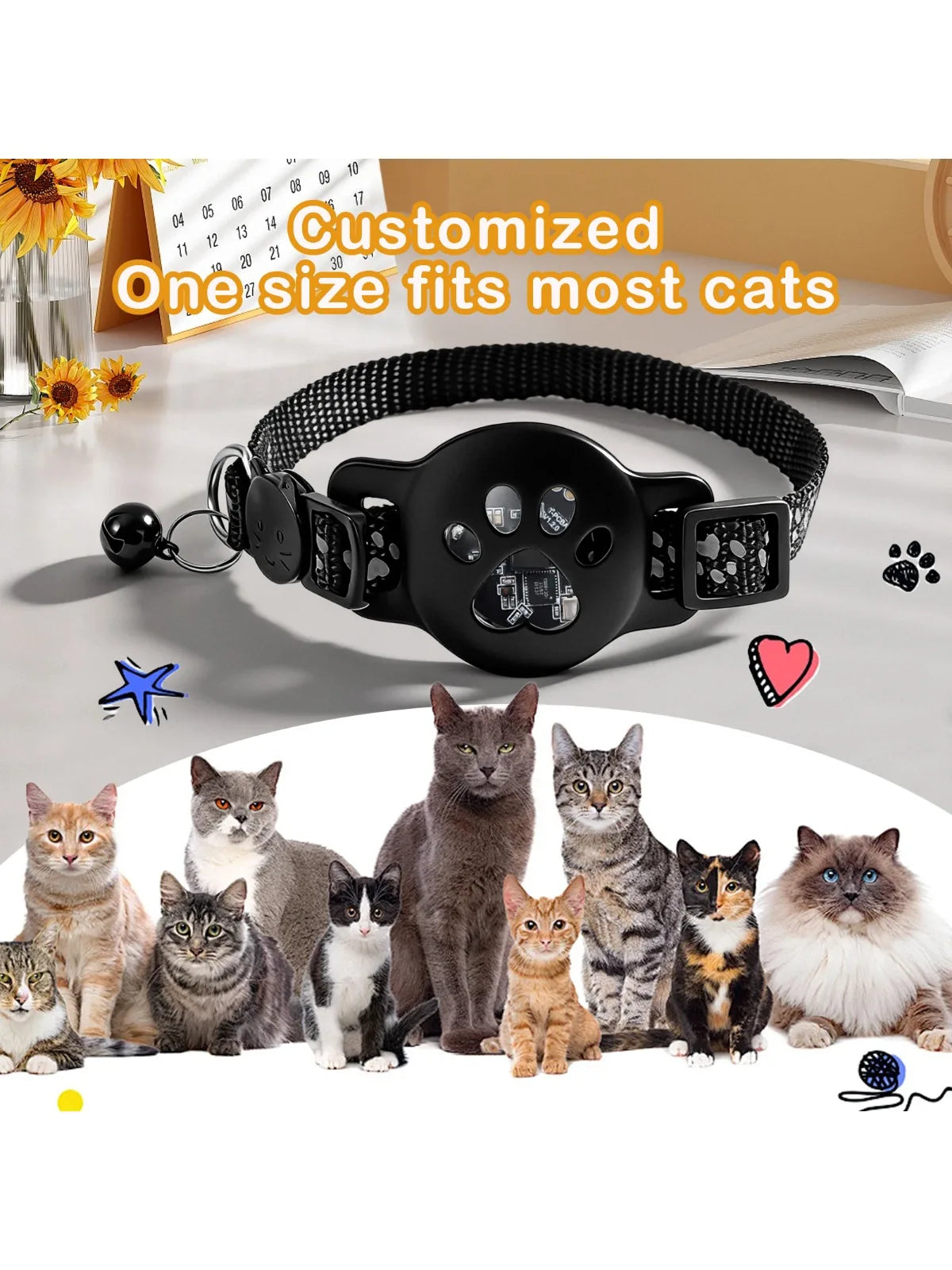 MOSON Multifunctional Pet Smart GPS Tracker Collar for Cats and Pets