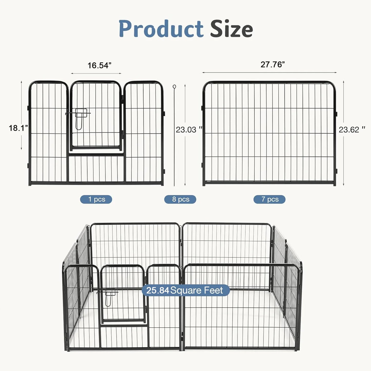JHK 8 Panel Metal Dog Playpen Foldable Outdoor Fence