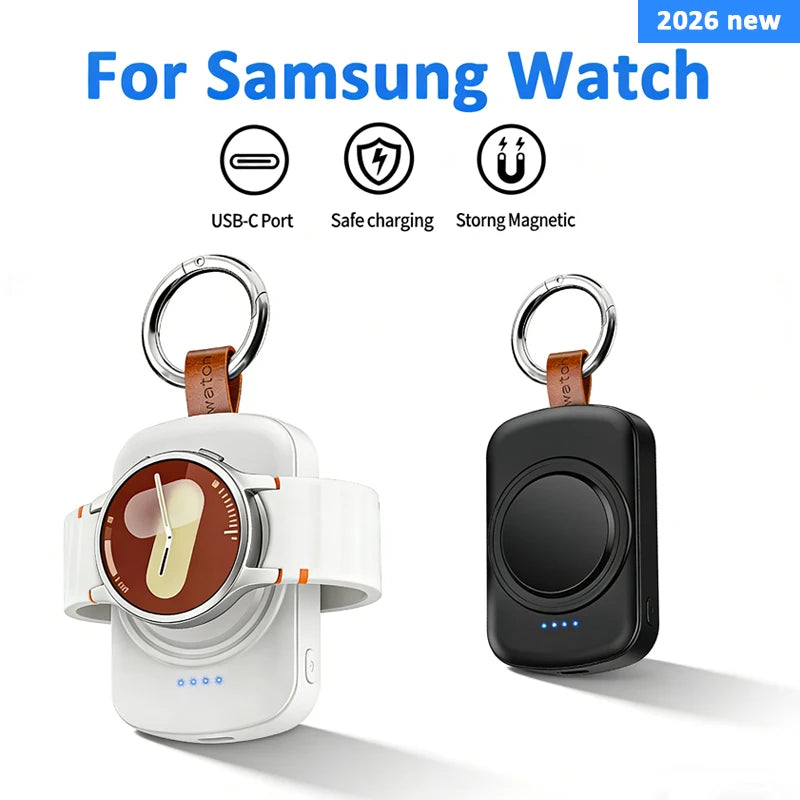 1800mAh Magnetic Wireless Portable Watch Charger for Samsung Galaxy Watch 8/7 Classic 5/4 Pro/3 Active USB Type C Fast Charging