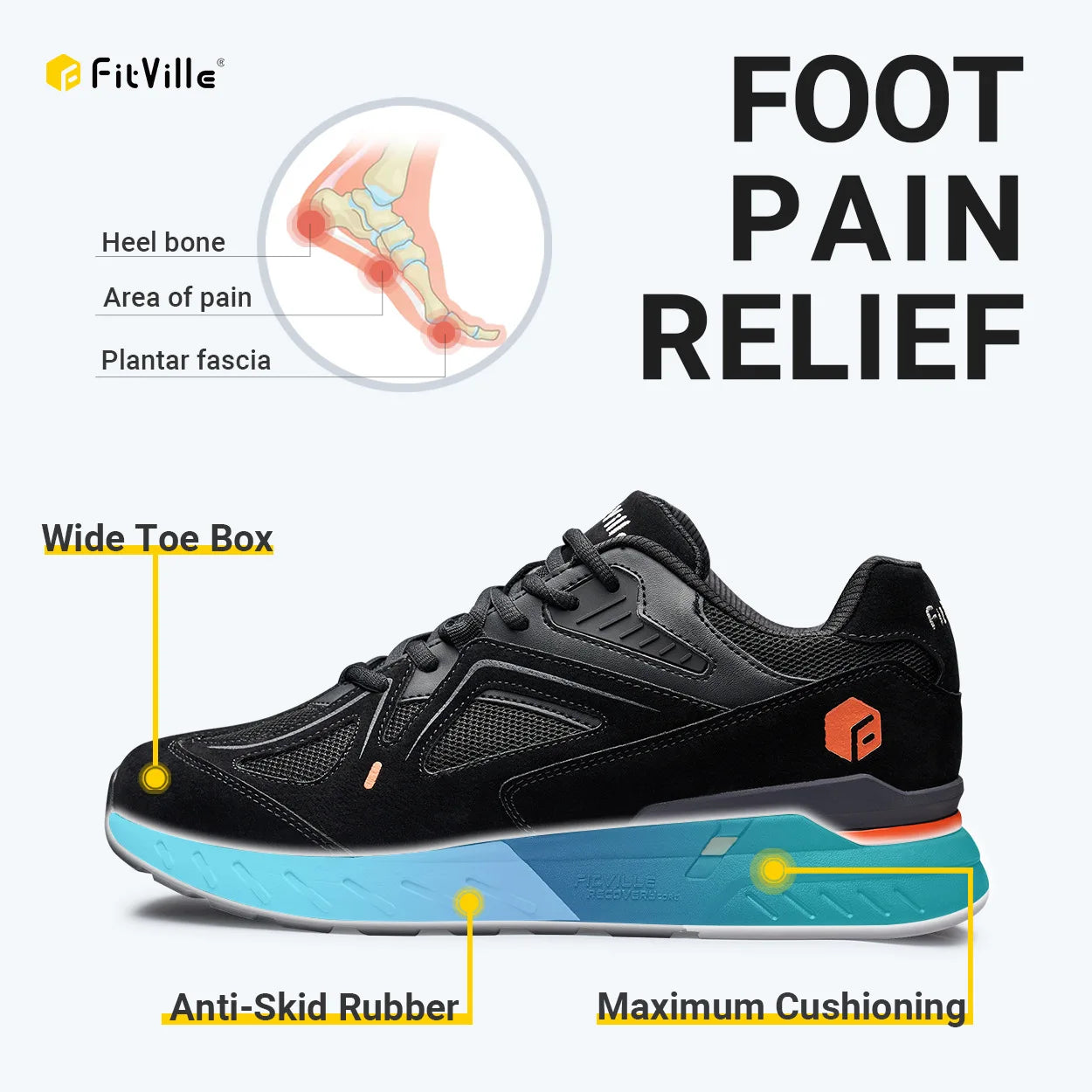 FitVille Men Walking Shoes Extra Wide Lightweight Sneakers Arch Support