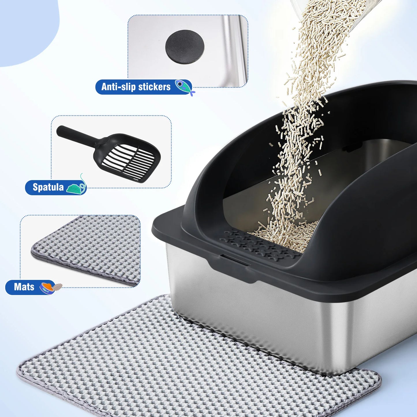 Stainless Steel Cat Litter Box With Lid And Scoop Included