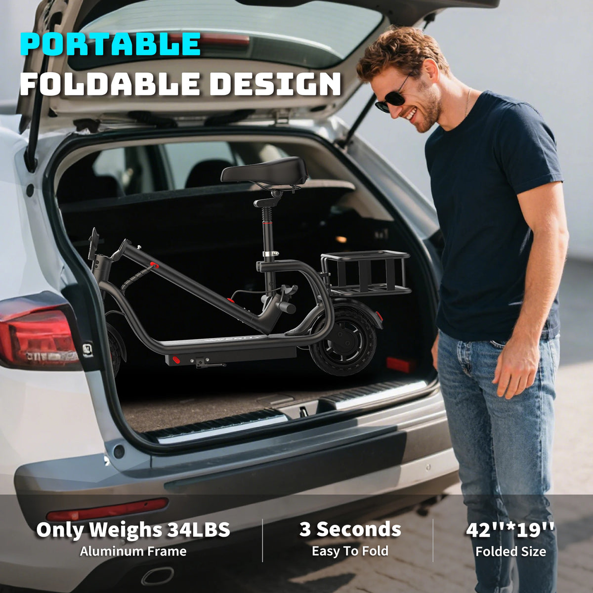 AOVOPRO Foldable Electric Bike 350W Motor With Front Storage Basket