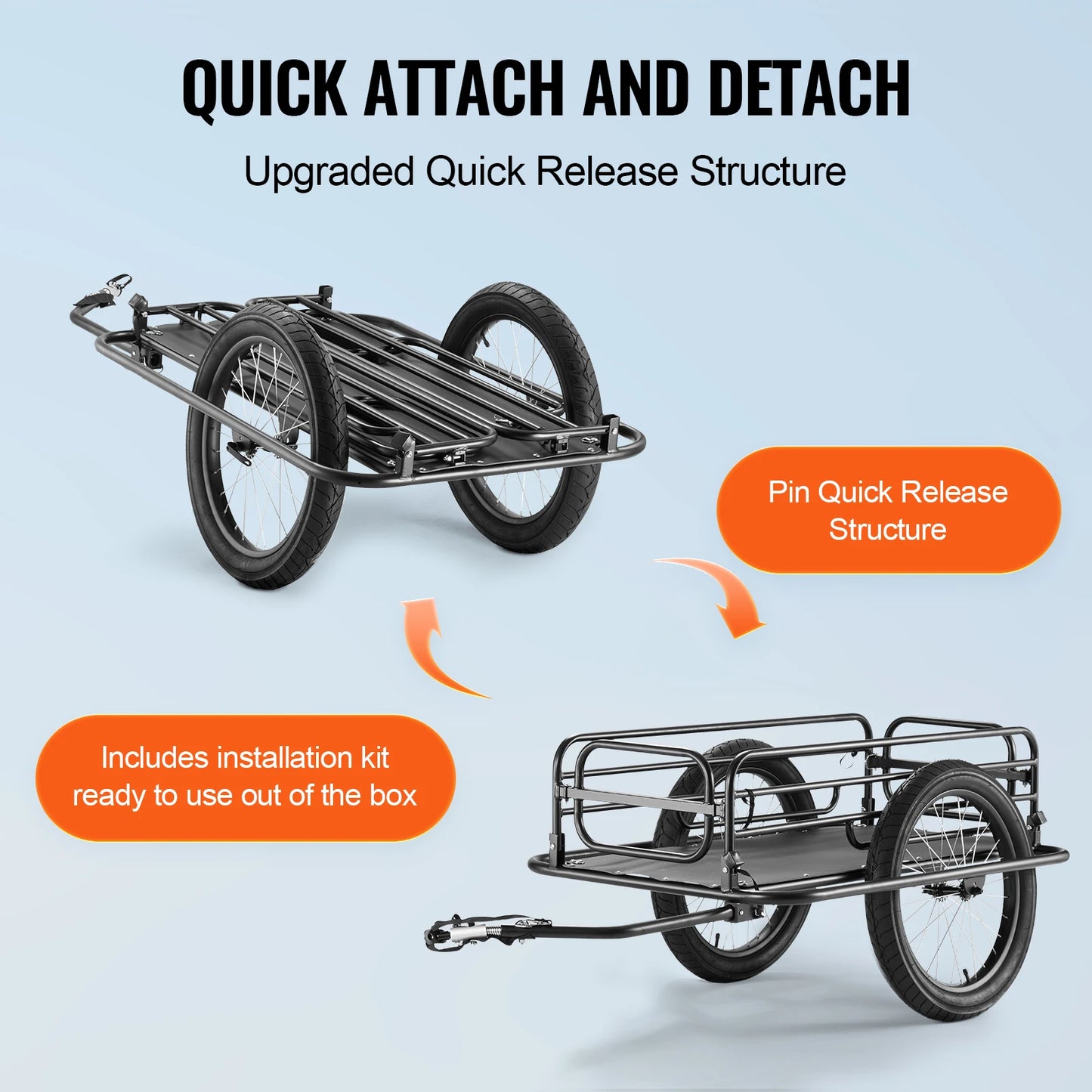Heavy Duty Foldable Bike Cargo Trailer With Universal Hitch