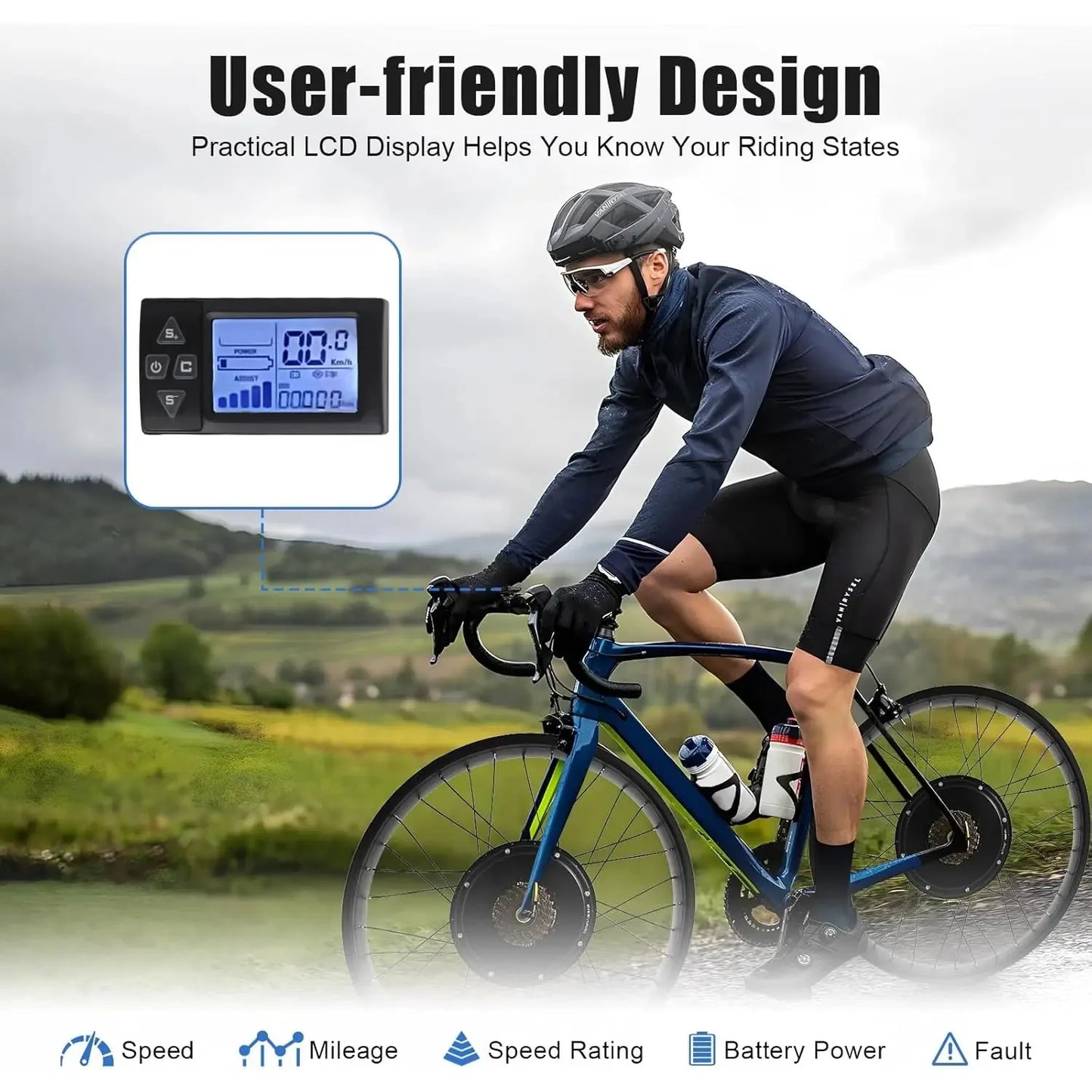 Bymaocar 48V 1500W Electric Bike Conversion Kit Hub Motor LCD Display
