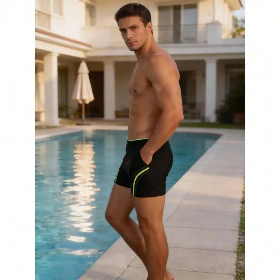Men's Square Leg Swim Trunks With Drawstring For Water Sports
