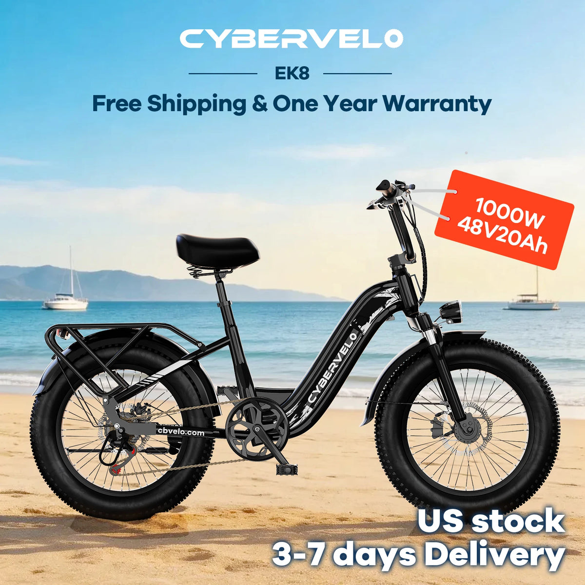 Cybervelo 1000W Peak Motor Step Thru Electric Bike With Removable Battery