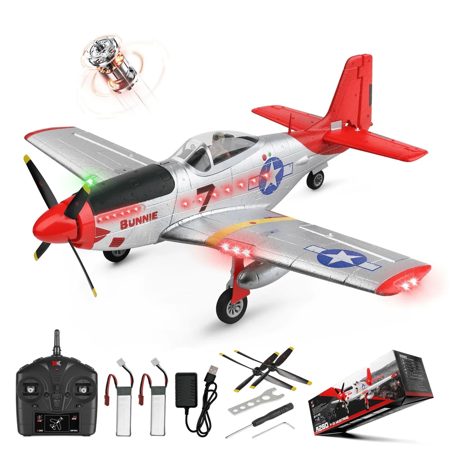 WLtoys A280 P51 Mustang 4CH RC Plane With LED Lights