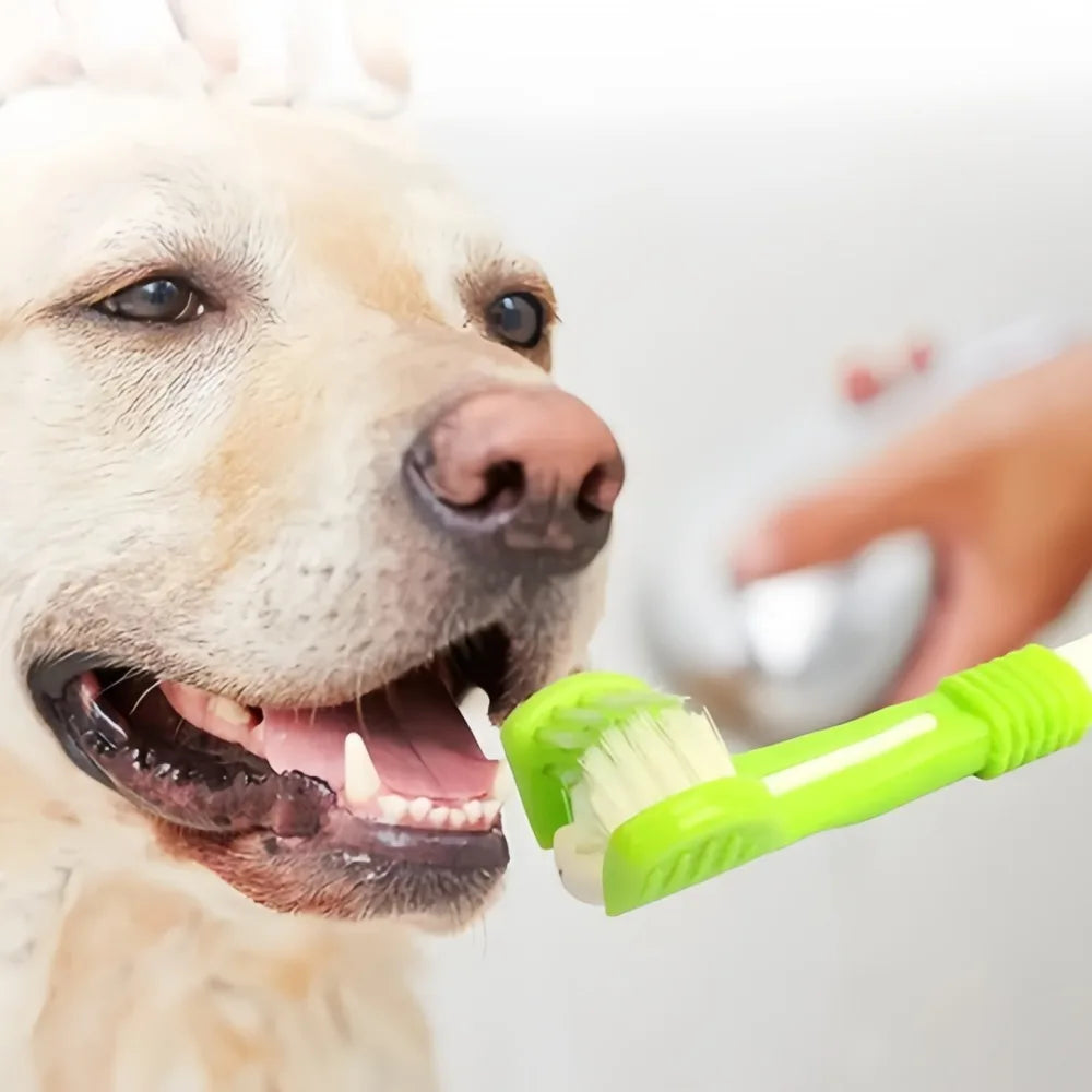 Triple Head Pet Toothbrush Removes Plaque Tartar For Dogs Cats