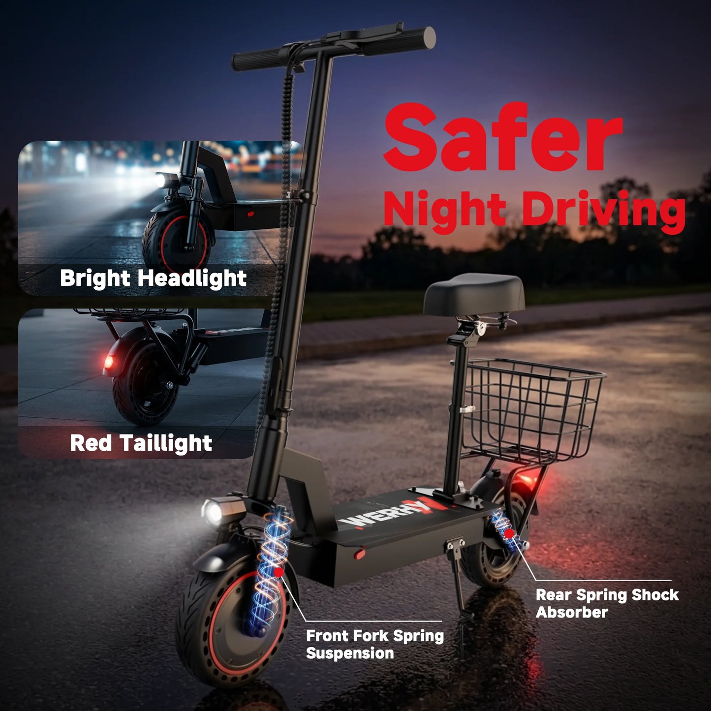 AOVOPRO 500W Solid Tire Folding Electric Bicycle Basket