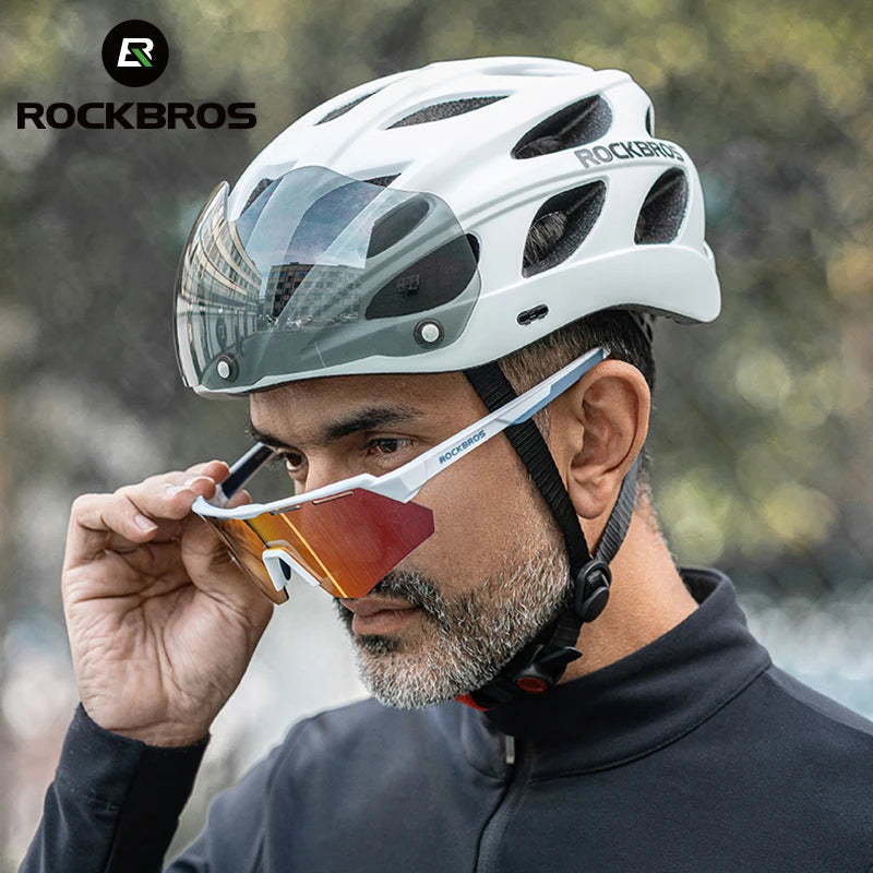 ROCKBROS Cycling Helmet With Goggles, Lightweight Head Protection For MTB Road