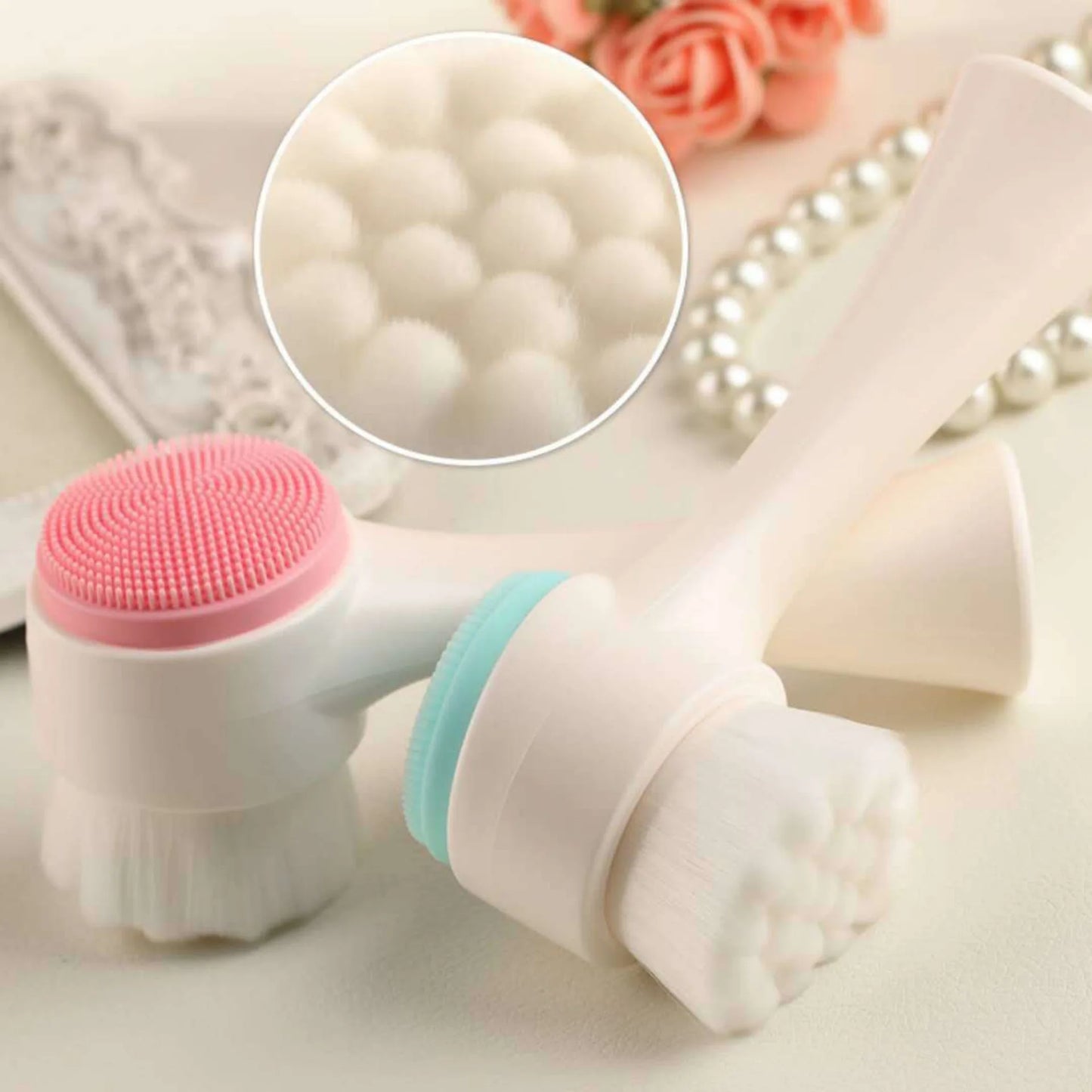 Silicone Double Sided Facial Brush For Exfoliation And Pore Cleansing
