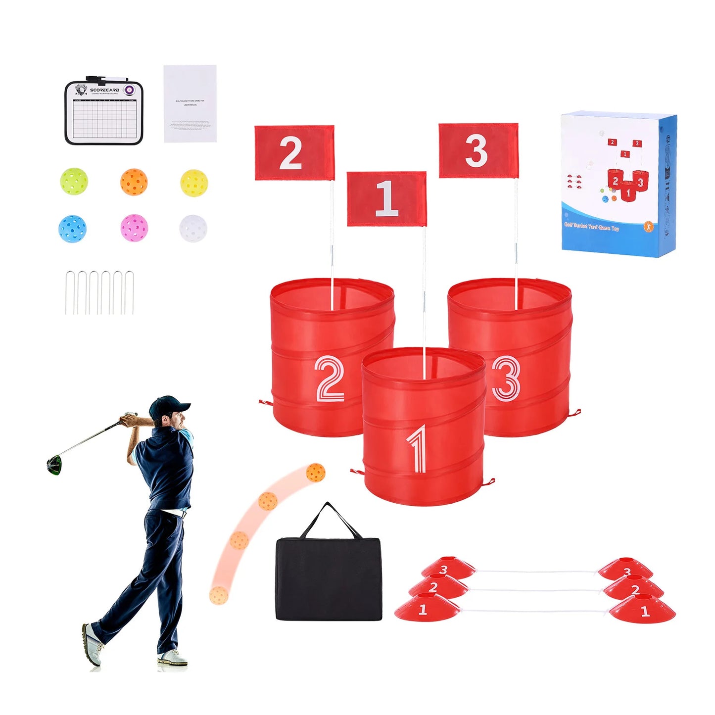 SucceBuy Backyard Golf Game Set 3 Hole Portable Bucket