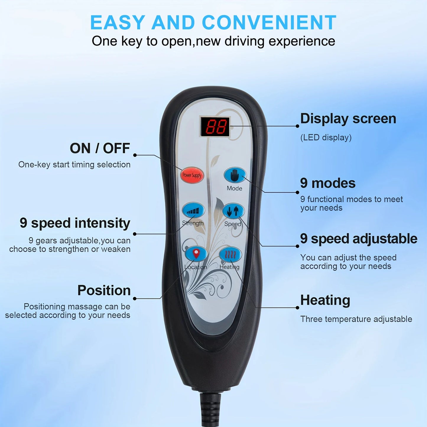 HOMEMASSA Heated Massage Chair Pad With 9 Modes For Comfort
