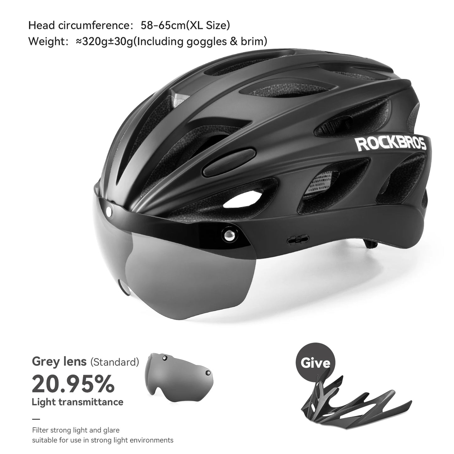 ROCKBROS Cycling Helmet With Goggles, Lightweight Head Protection For MTB Road