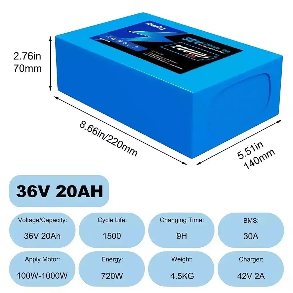 Cheterdoli 36V Li-Ion Ebike Battery Pack 10–20Ah With Charger