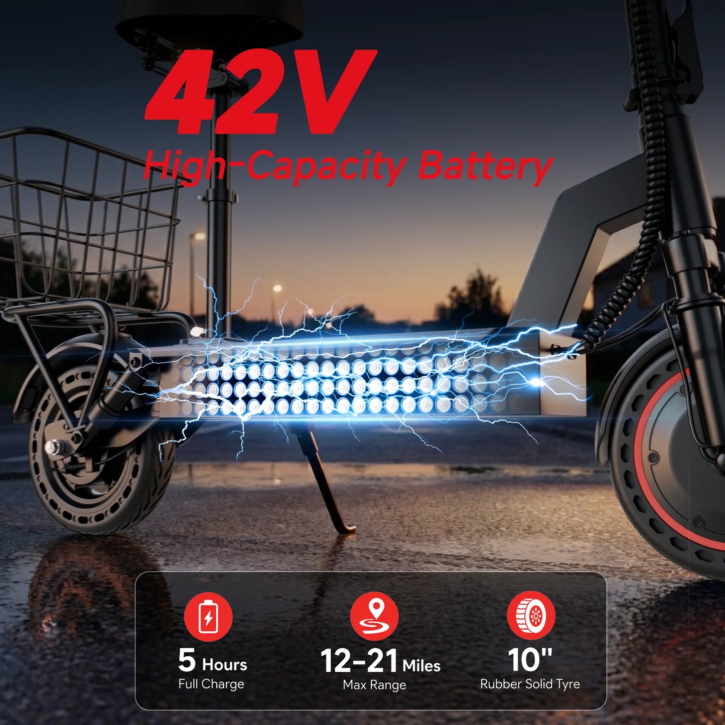 AOVOPRO 500W Solid Tire Folding Electric Bicycle Basket