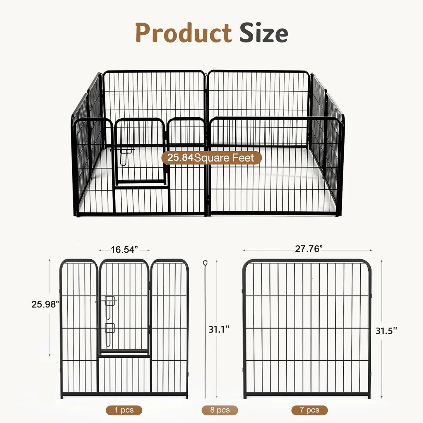 JHK 8 Panel Metal Dog Playpen Foldable Outdoor Fence