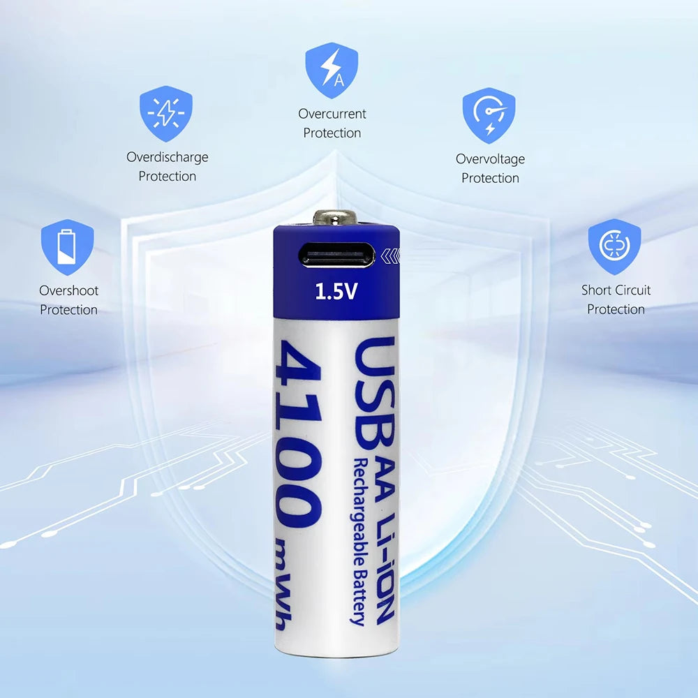 Kuugro USB Rechargeable AA Battery 1.5V 4100mWh Lithium Ion