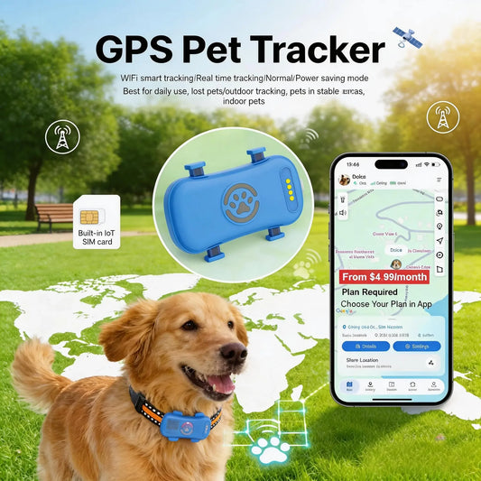 WANWAYTECH GPS Pet Tracker 4G With Built-In SIM Real Time Tracking IP67 Waterproof