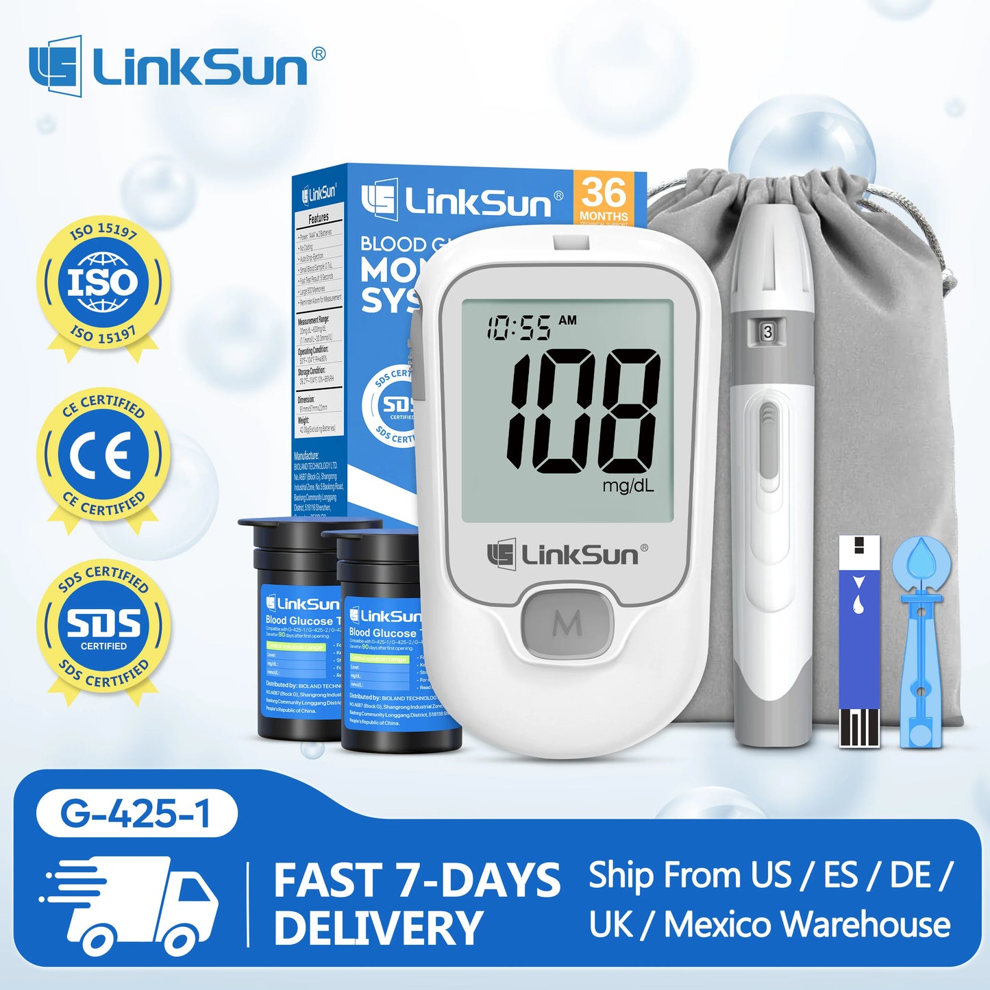 Linksun Blood Glucose Monitor G-425-1 With 50 Strips Kit