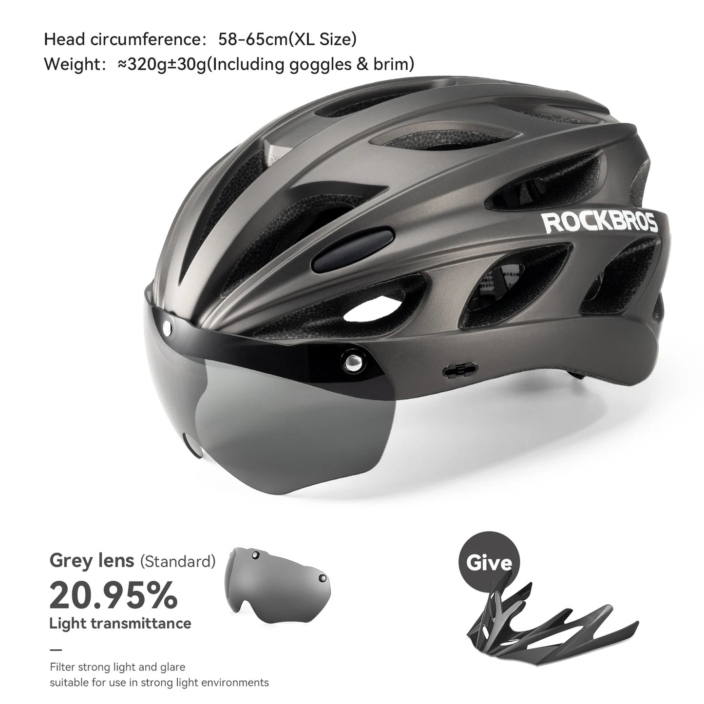 ROCKBROS Cycling Helmet With Goggles, Lightweight Head Protection For MTB Road