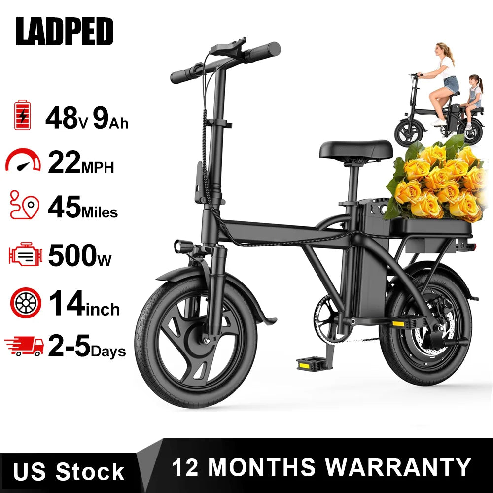 Ladped 14 Inch Foldable Electric Bike With Two Seats